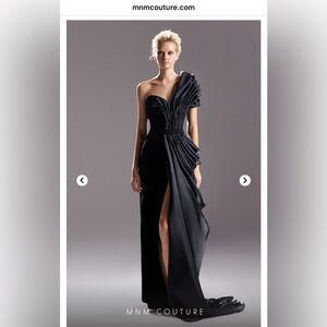 MNM Couture Black Asymmetrical Oraganza Gown